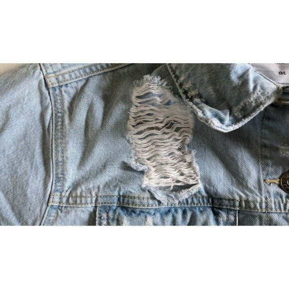 Garage Women Denim Jacket Light Distressed Boyfriend Fit Cotton Oversized Size L - Picture 4 of 8